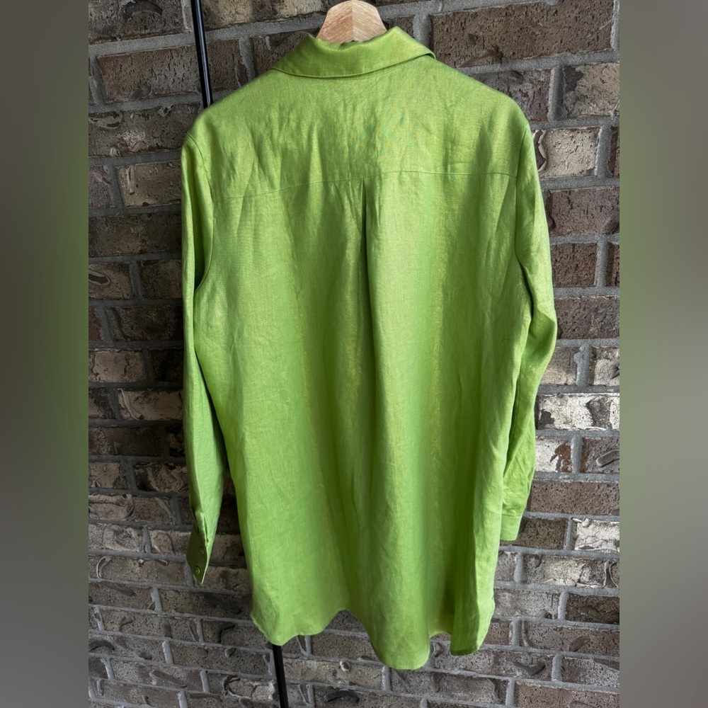 Neiman Marcus Exclusive Size L 100% Linen Green Shimmer Tunic Shirt NWOT - Picture 5 of 13